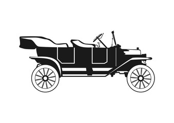 Fototapeta na wymiar Vintage car. Silhouette of an old touring car. Side view. Flat vector.