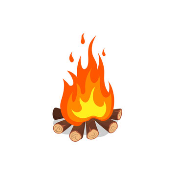 Cartoon image of bonfire. Isolated icon of forest fire. Burning firewood on white background