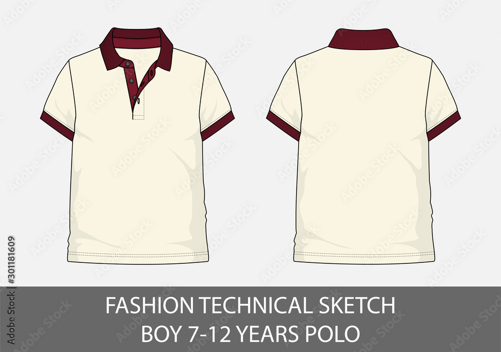 Wall mural Fashion technical sketch for boy 2-6 years polo