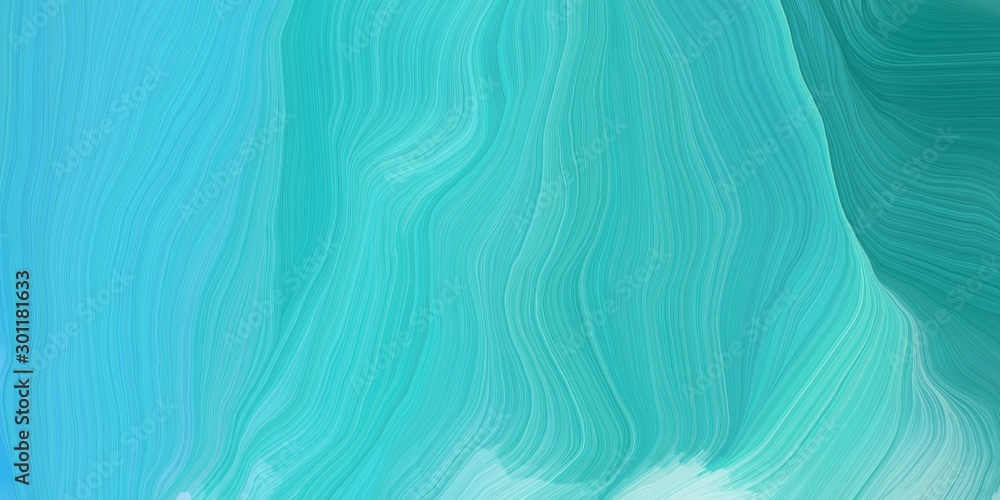 Poster wave lines from top left to bottom right. background illustration with medium turquoise, teal and li