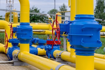 Gas pipeline and auxiliary equipment at the gas pumping station.