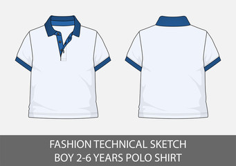 Fashion technical sketch for boy 2-6 years polo shirt