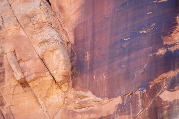 Detail of a part of the petroglyphs incised by the Fremont People in the sandstone rock face at...