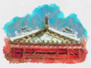 Ancient buildings chinese style architecture  Illustration creating Impressionist painting.