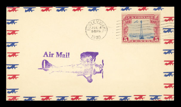 Luftpost airmail USA Amerika vintage retro Briefmarken stamps gestempelt Burley Idaho Flugzeuge 1930  Wasserturm