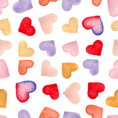 seamless repeat pattern with watercolor hearts isolated on white background