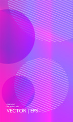 Colorful geometric gradient backdrop. Purple background with light reflex and shine. Strips isolated in circle shape. Neon colors for screen, wallpaper and web design.