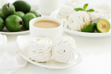 Obraz na płótnie Canvas Marshmallow from apples and feijoa. Homemade sweetness. Selective focus