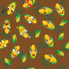 Fototapeta na wymiar Cute seamless pattern with cartoon emoji corn