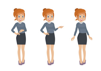 Cartoon character Poses, Set of character a female office employee. Secretary in different poses.