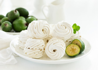 Marshmallow from apples and feijoa. Homemade sweetness. Selective focus