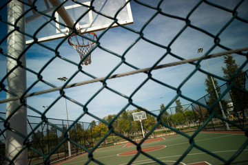 Basketball rim amazing shot with sky