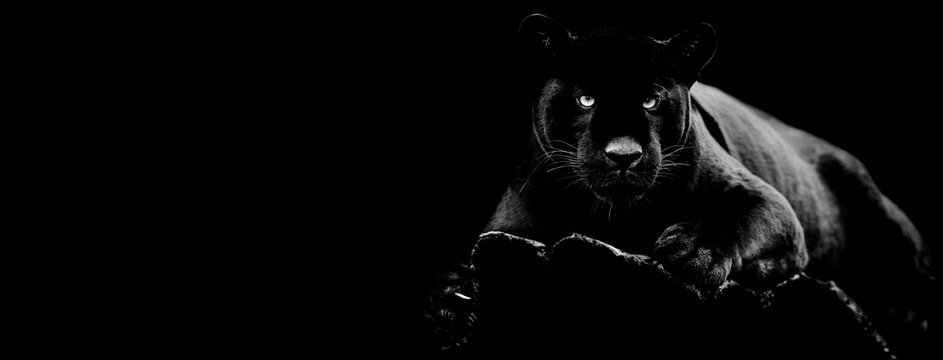 Black jaguar with a black background