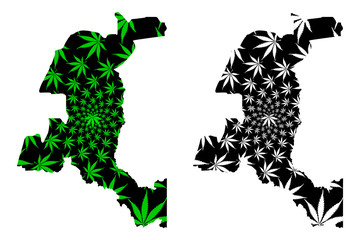 Fototapeta na wymiar Haut-Katanga Province (Democratic Republic of the Congo, DR Congo, DRC, Congo-Kinshasa) map is designed cannabis leaf green and black, Haut Katanga map made of marijuana (marihuana,THC) foliage....