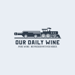 Our daily wine logo design illustration with bottle of wine and train icon