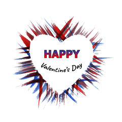 Heart painted by watercolor strokes on white background. Valentine's day greeting card. Your text instead of central inscription.  