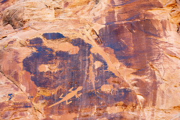 Detail of a part of the petroglyphs incised by the Fremont People in the sandstone rock face at Dinosaur National Monument, Utah