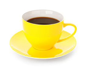 Cup of hot coffee on white background