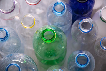 plastic colorful empty bottles above
