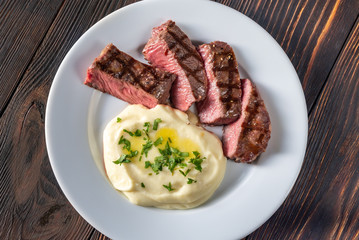 Strip steak with celery puree
