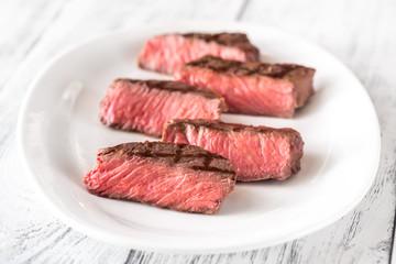 Slices of strip steak