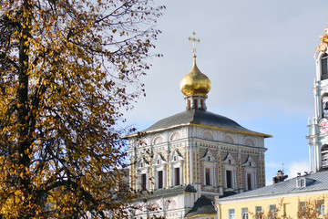 Architecture of Trinity Sergius Lavra, Sergiyev Posad, Russia. Color photo.	