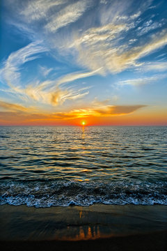 Vertical Image of sunset over the sea