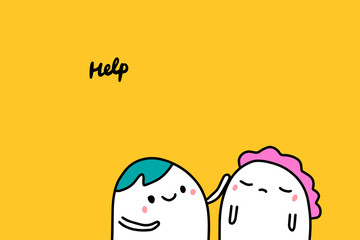 Help hand drawn vector illustration in cartoon comic style people supporting each other