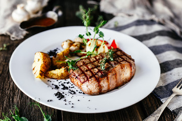 grilled steak with vegetables