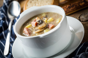 The sour soup made of rye flour.