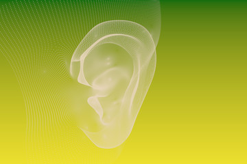 3d illustration, ear, wireframe style with a gradient background