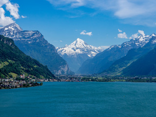 blick auf einen see mit bergen (alpen) (altdorf schweiz)