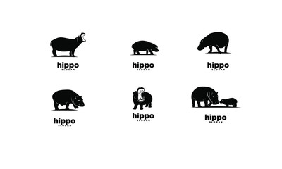 set of hippo logo icon design vector illustration