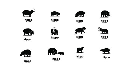 set of hippo logo icon design vector illustration