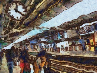 On the sky train station Illustration creating Impressionist painting.