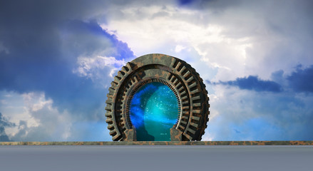 Space Gate into other world 3d rendering
