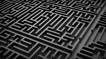 Black labyrinth maze. 3D Illustration