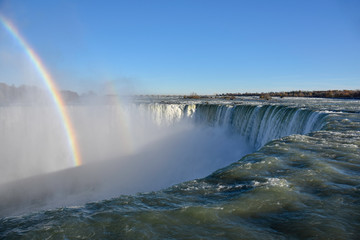 A double rainbow is seen over the Horseshoe Falls, Niagara Falls, Ontario.