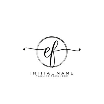 EF Initial handwriting logo with circle template vector.
