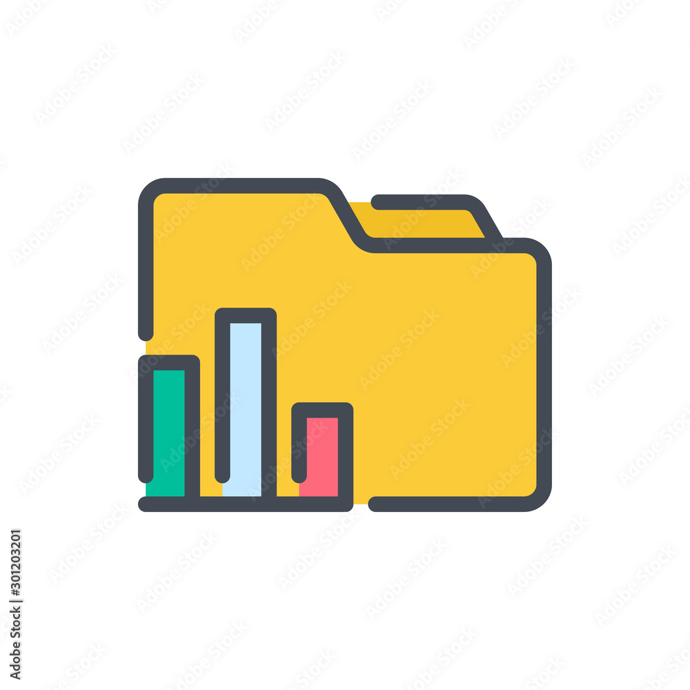 Poster folder statistics color line icon. folder analytics report vector outline colorful sign.