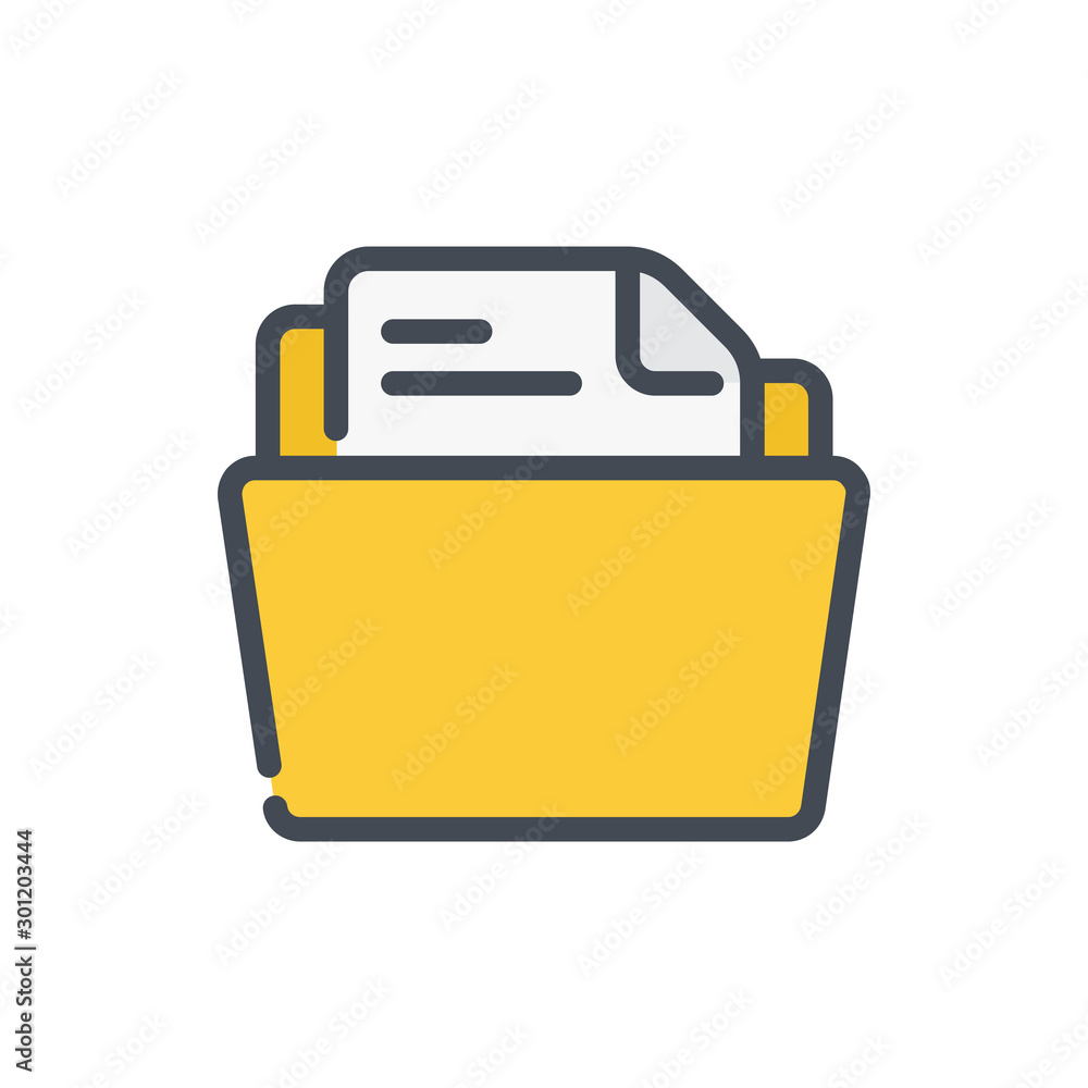 Fototapete Folder with file color line icon. Folder with document vector outline colorful sign.