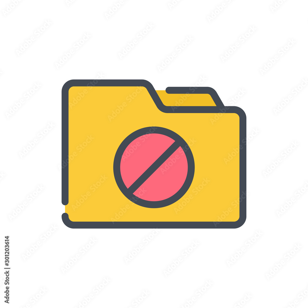 Poster blocked folder color line icon. folder with problem vector outline colorful sign.