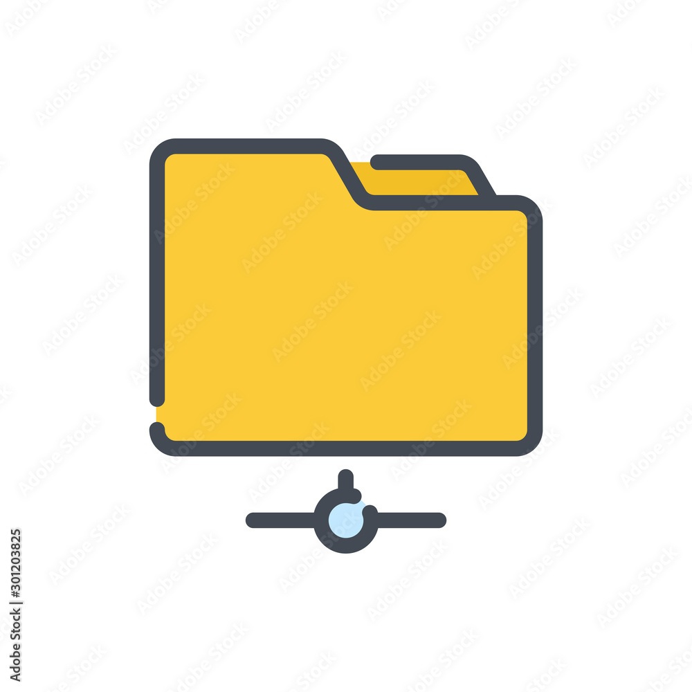 Poster сonnection to a folder color line icon. folder with network connection vector outline colorful sign.