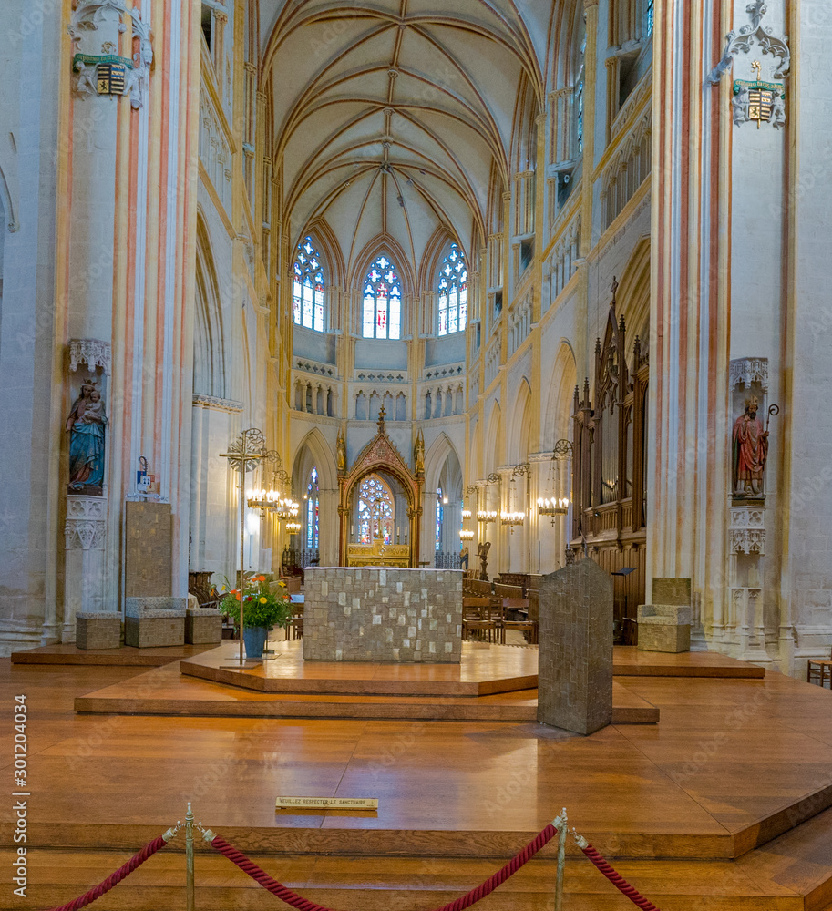 Sticker interior view of the cathedral of saint corentin, quimper in brittany with a view of the altar