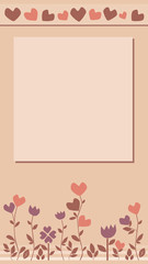 A place for text for instagram story 9x16 format a vector doodle background with flowers and hearts for valentines day or wedding anniversary