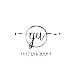 GU Initial handwriting logo with circle template vector.