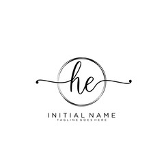 HE Initial handwriting logo with circle template vector.