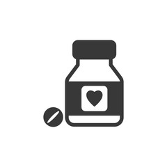 Heart pills. Flat icon. Pharmacy and medicine vector illustration
