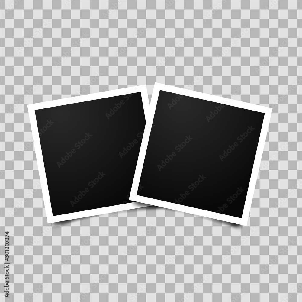 Aufkleber Collage of two empty photo frames. Vector photorealistic mockup isolated on transparent background. Retro empty photo frame template.