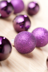 christmas decoration ball on wooden floor